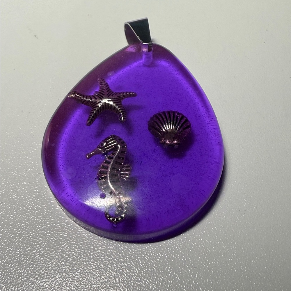 Purple Teardrop Pendant with Sea Creatures